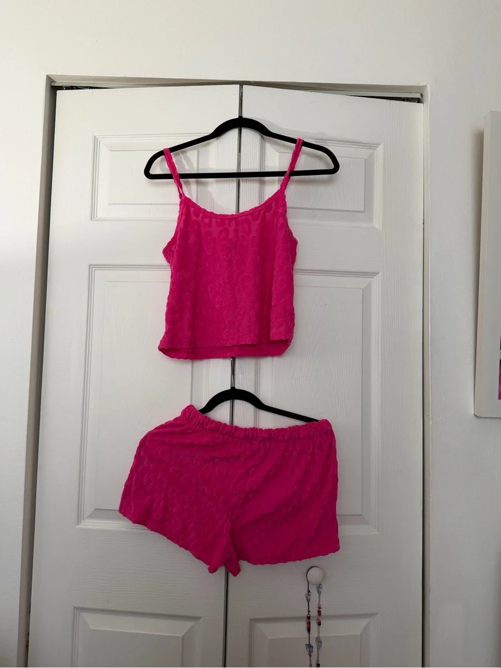 Women's Hot Pink Lace Cami & Shorts Sleep Set